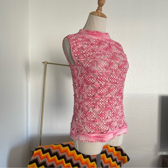 Vintage Hippie Mod Crochet High Neck Top - Picture 3 of 9